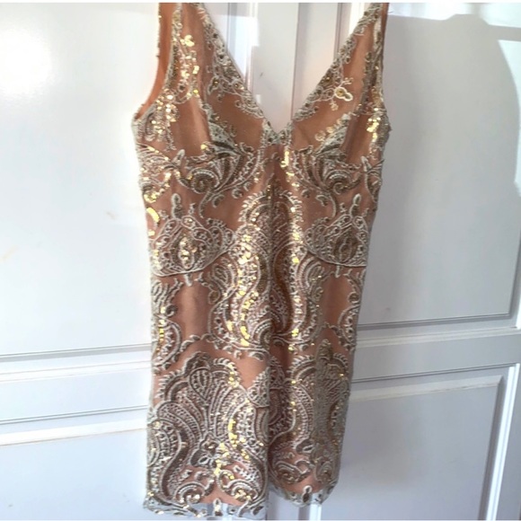 Free People Dresses & Skirts - Free People Night Shimmers Nude Gold Sequin Mini Dress
